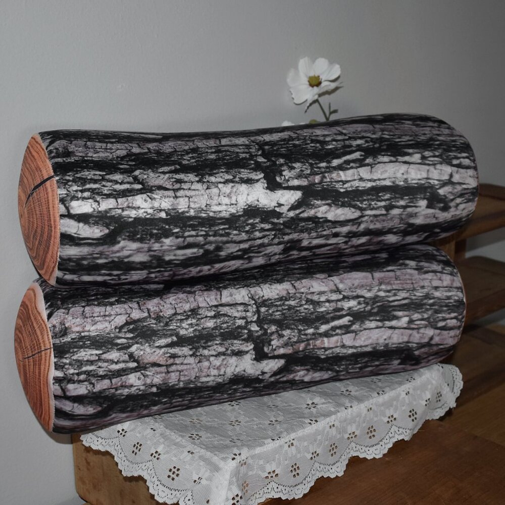 Two Soft Wood Log Shaped Throw Pillows Rustic Country Cabin Cottagecore Decor